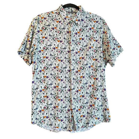 Selected Homme Floral Men Shirt Size L Short Sleeves Organic Cotton /Viscose - Picture 5 of 12